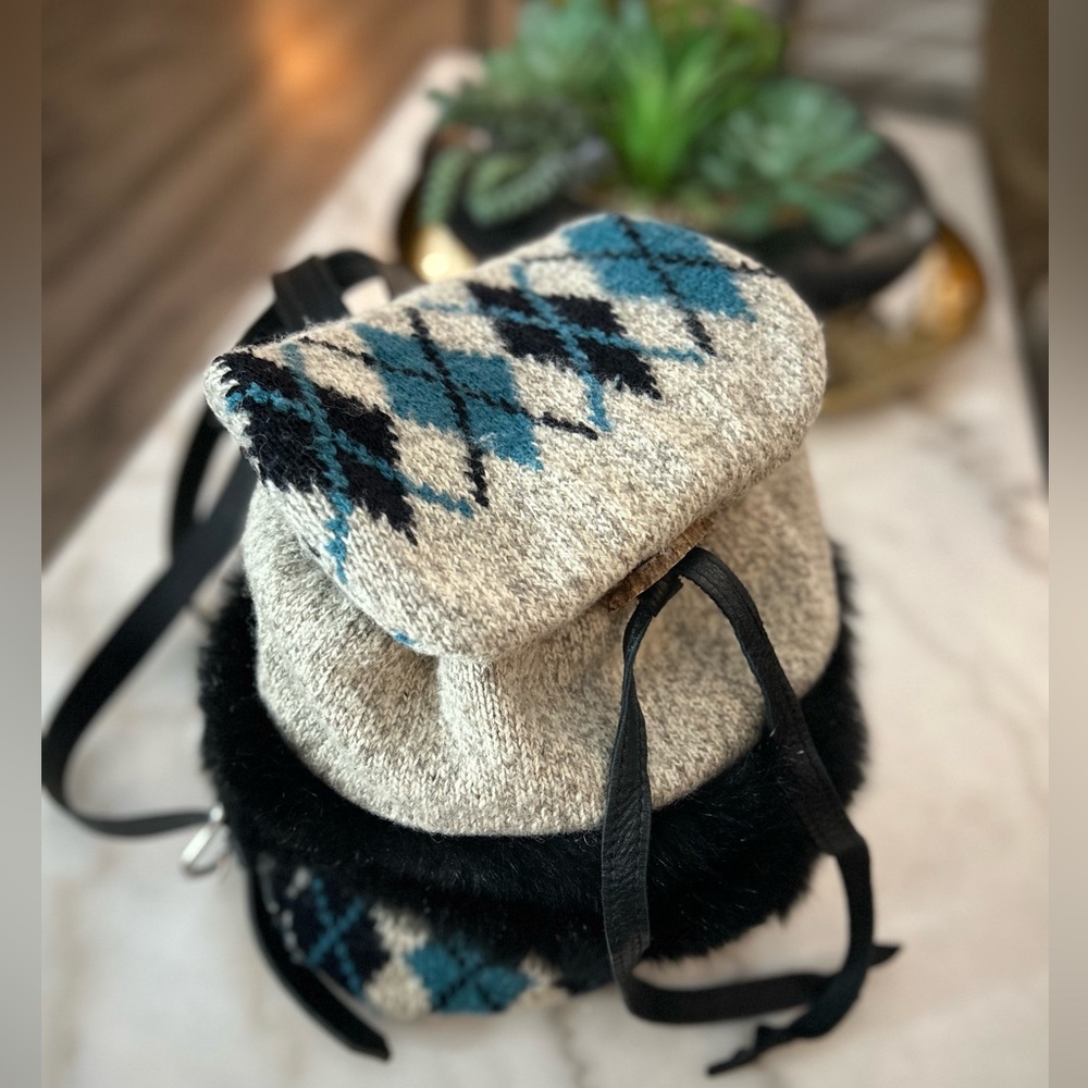 Harricana fur and wool back pack purse. Made in Canada